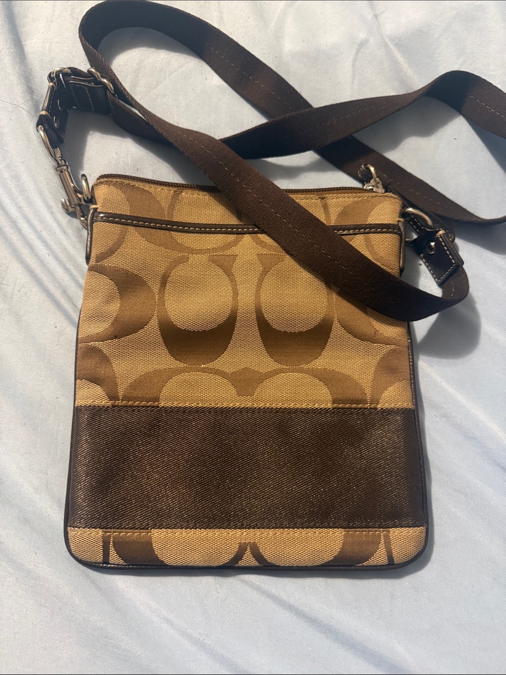 Coach Signature Canvas Messenger Bag in Tan and Brown